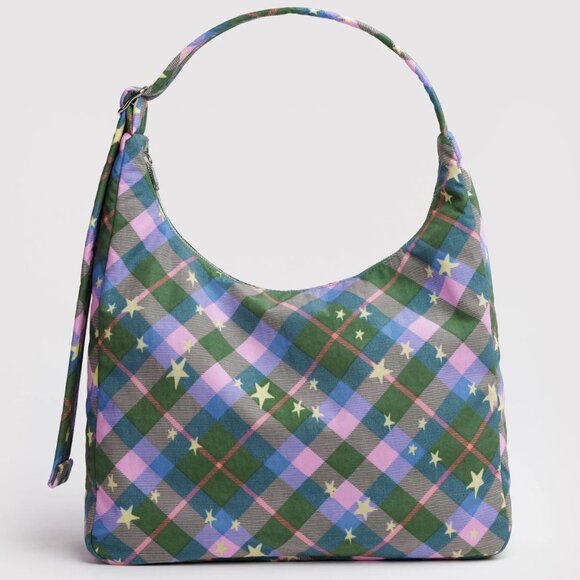 BAGGU Handbags - NWT Baggu Nylon Shoulder Bag - Green Star Plaid
